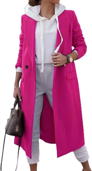 Mmoneyake Long Jackets for Women 2024 Trendy Trench Coat Casual Notch Lapel Single Breasted Peacoat Long Winter Coats Outwear