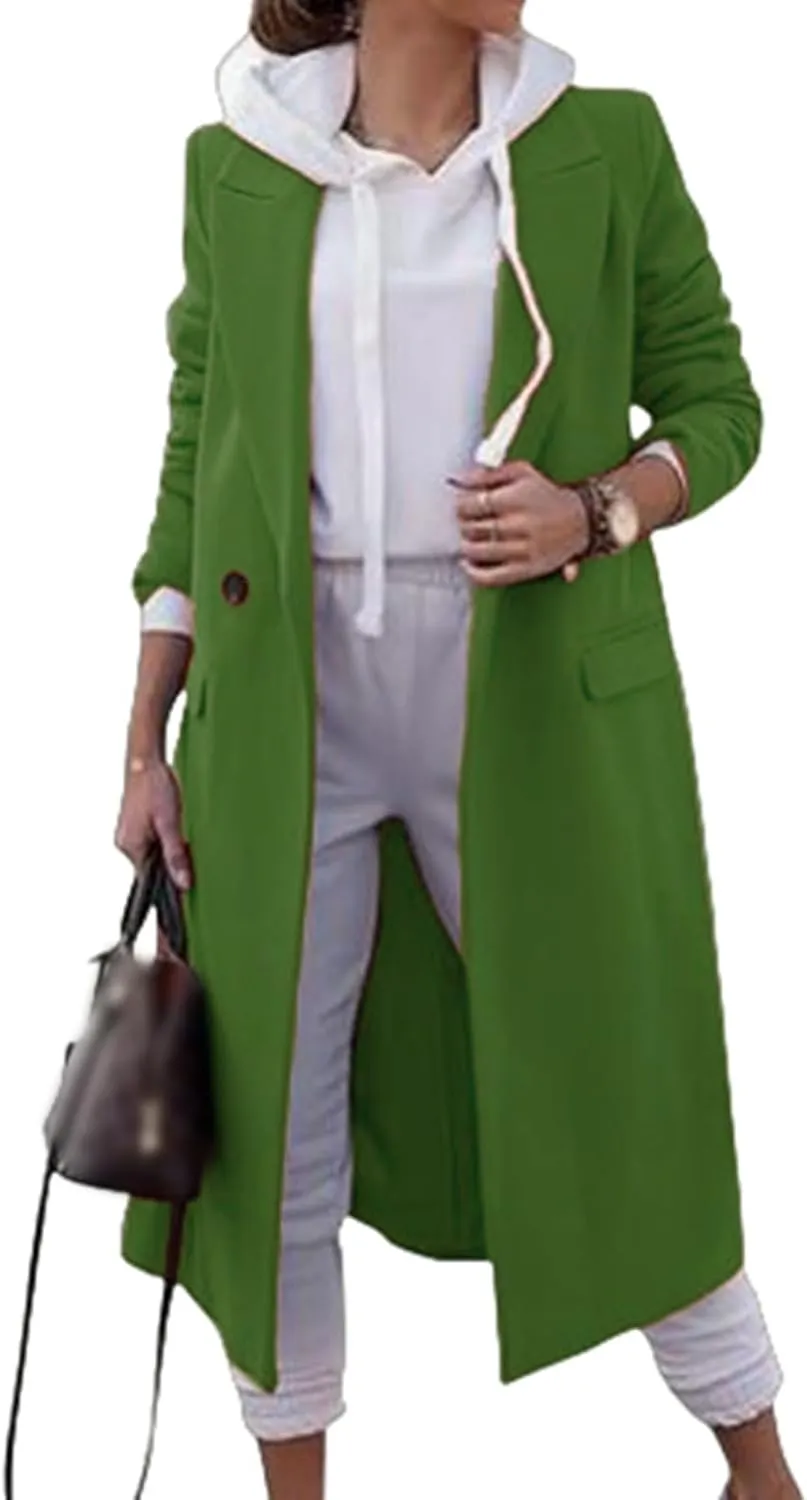 Mmoneyake Long Jackets for Women 2024 Trendy Trench Coat Casual Notch Lapel Single Breasted Peacoat Long Winter Coats Outwear