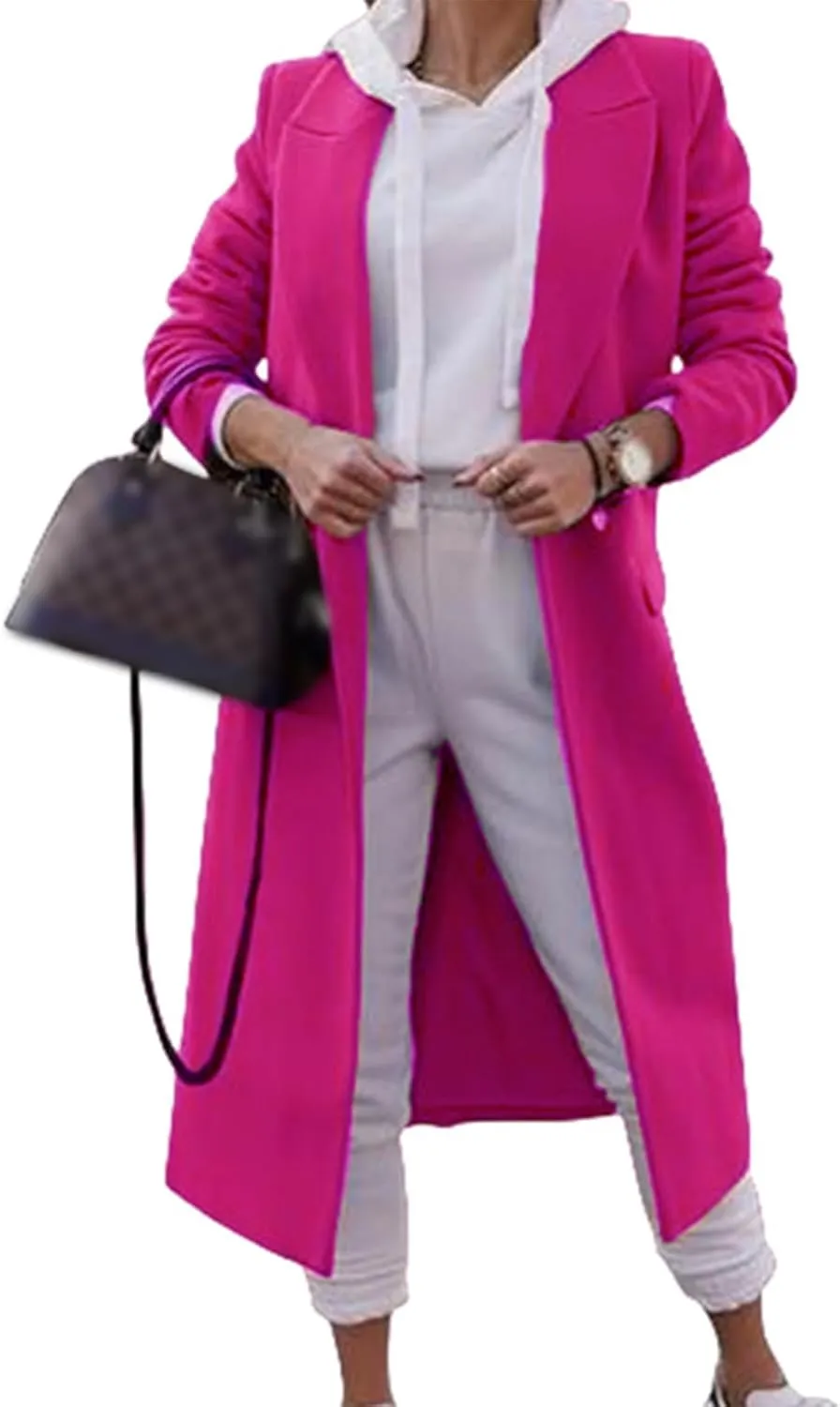 Mmoneyake Long Jackets for Women 2024 Trendy Trench Coat Casual Notch Lapel Single Breasted Peacoat Long Winter Coats Outwear