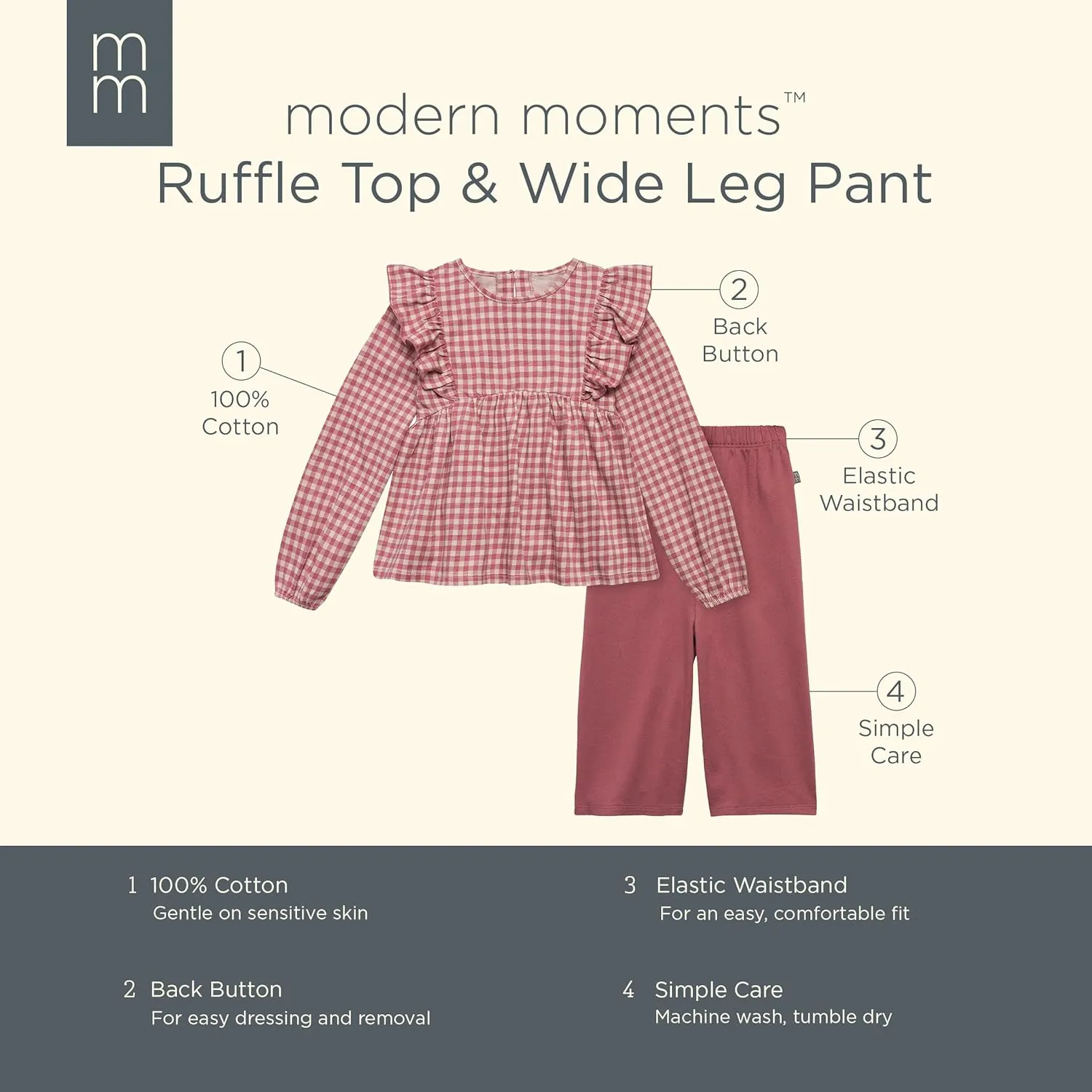 Modern Moments by Gerber Girls' Baby and Toddler Ruffles Top and Wide Leg Pant Set