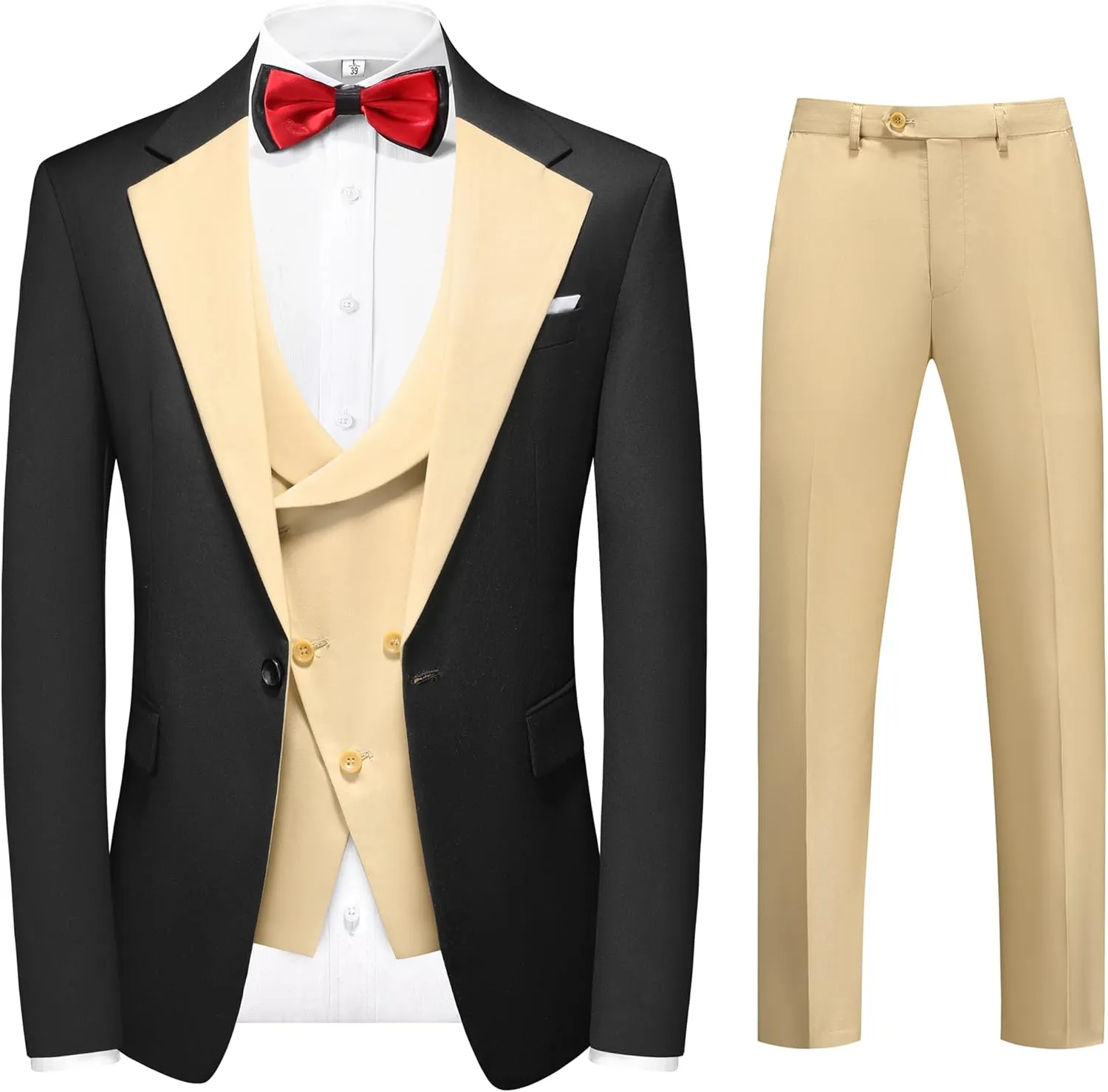 MOGU Mens 3 Piece Suits Slim Fit Tuxedo Suit Set Blazer Vest Pants for Wedding