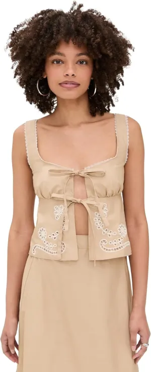 MOON RIVER Women's Eyelet Detail Top