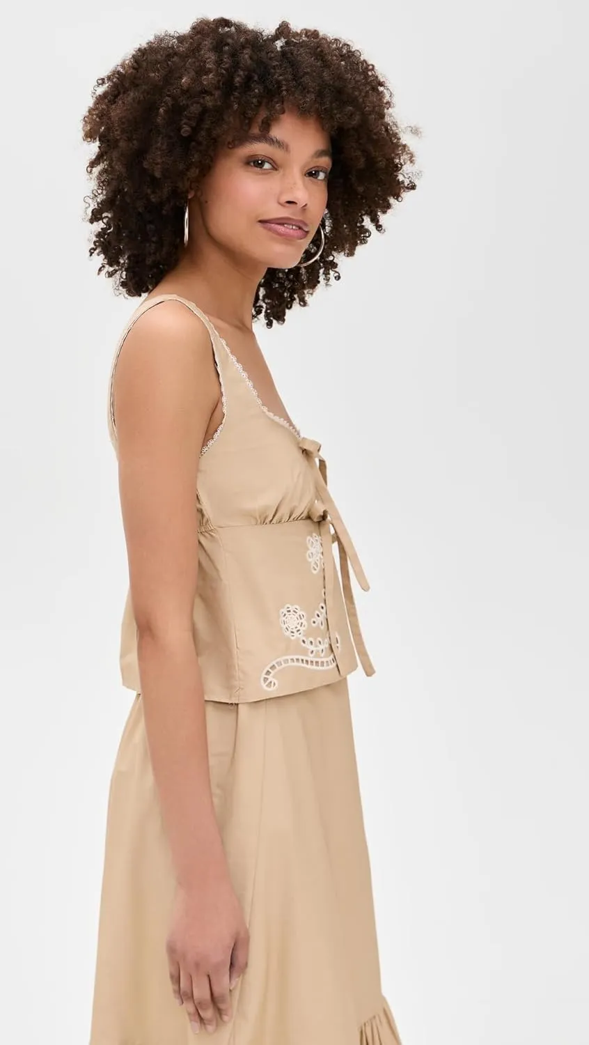 MOON RIVER Women's Eyelet Detail Top