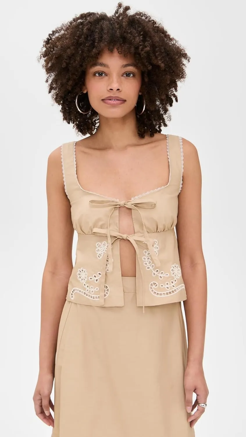 MOON RIVER Women's Eyelet Detail Top