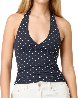 Muineobuka Women Y2K Striped Halter Top Tie Back Sleeveless Slim Fit Backless Tank Top Folding Crop Camisole Streetwear