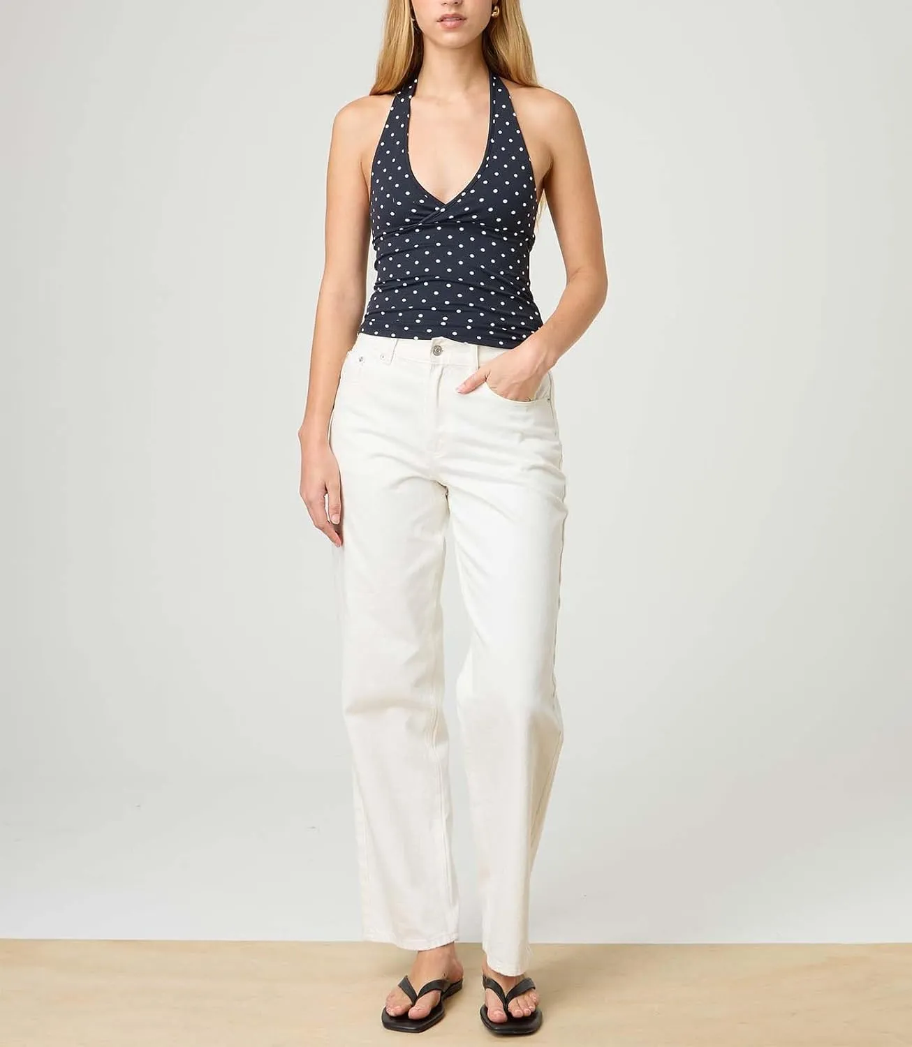 Muineobuka Women Y2K Striped Halter Top Tie Back Sleeveless Slim Fit Backless Tank Top Folding Crop Camisole Streetwear