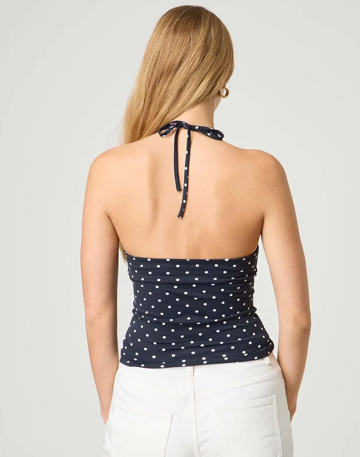 Muineobuka Women Y2K Striped Halter Top Tie Back Sleeveless Slim Fit Backless Tank Top Folding Crop Camisole Streetwear
