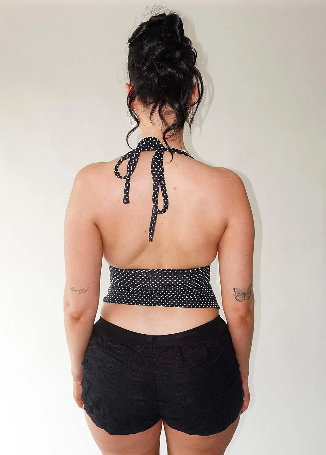 Muineobuka Women Y2K Striped Halter Top Tie Back Sleeveless Slim Fit Backless Tank Top Folding Crop Camisole Streetwear