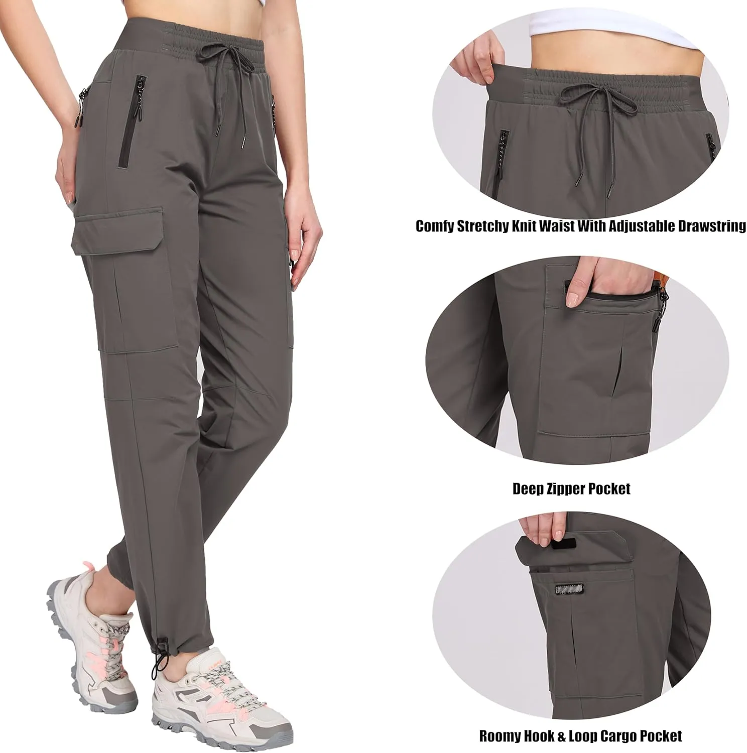 Oalka Women's Hiking Pants Water Resistant Quick Dry Cargo Pockets Pants