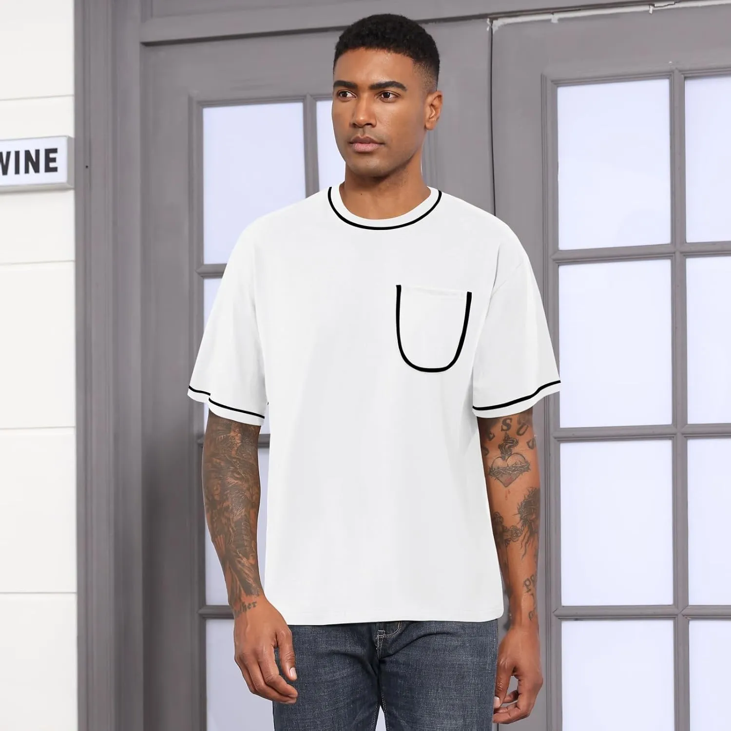 Opomelo Men's Fashion Oversized T-Shirt Athletic Workout Short Sleeve Shirt Casual Crewneck Tshirts with Pocket