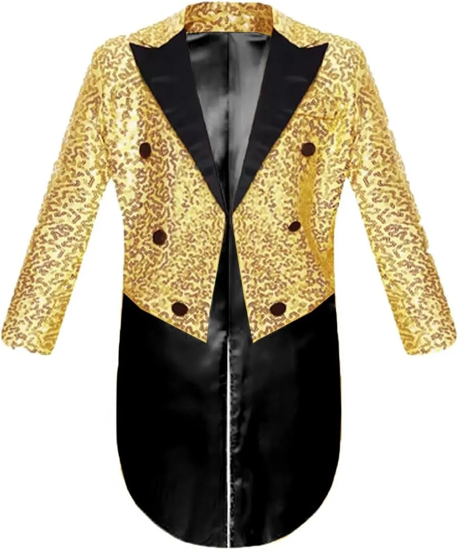 ORBITRAY Kids Boys Sequin Lapel Blazer Gentleman Suit Tuxedo Coat for Wedding Birthday Party Circus Magic Shows Stage