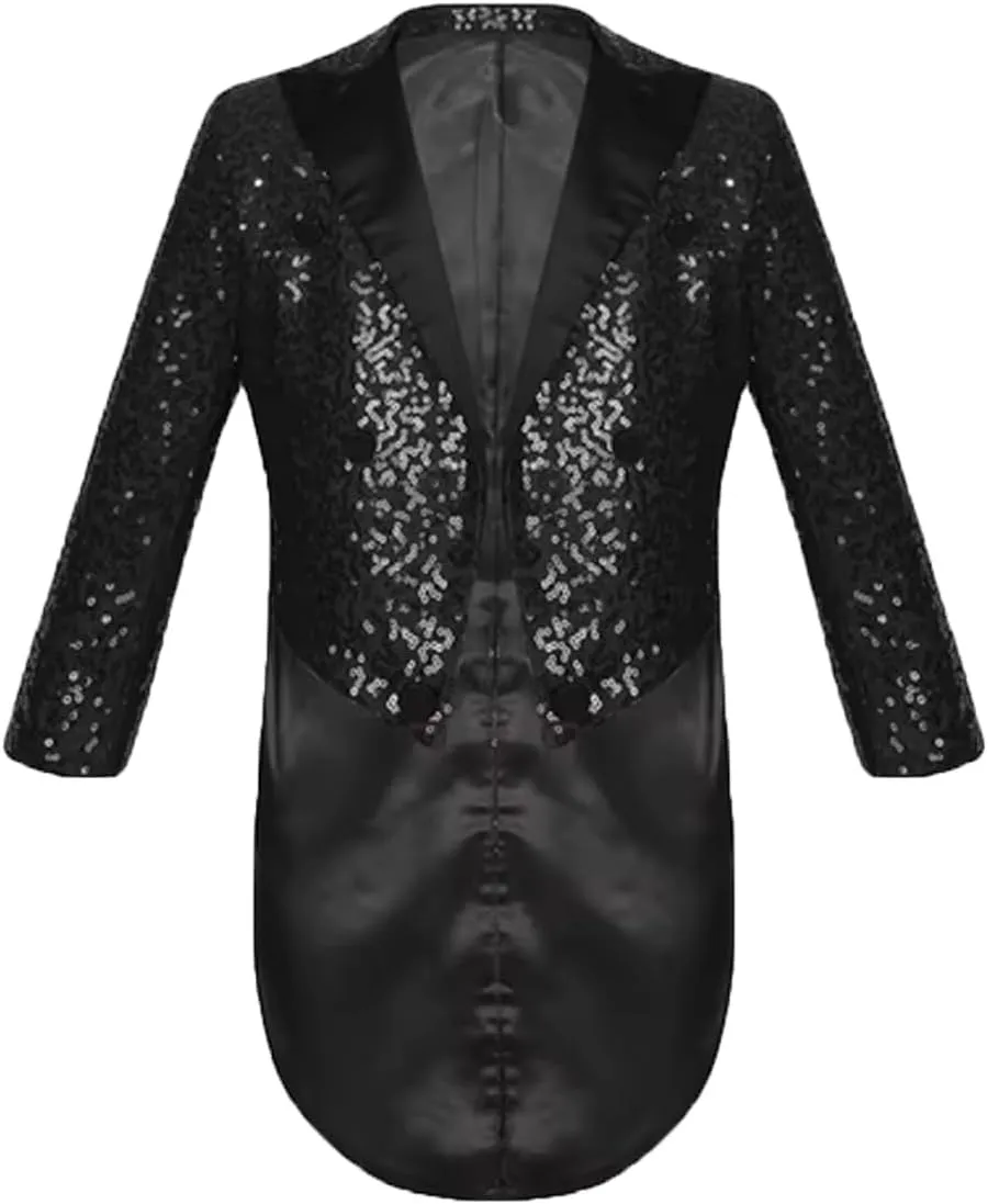 ORBITRAY Kids Boys Sequin Lapel Blazer Gentleman Suit Tuxedo Coat for Wedding Birthday Party Circus Magic Shows Stage
