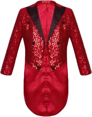 ORBITRAY Kids Boys Sequin Lapel Blazer Gentleman Suit Tuxedo Coat for Wedding Birthday Party Circus Magic Shows Stage