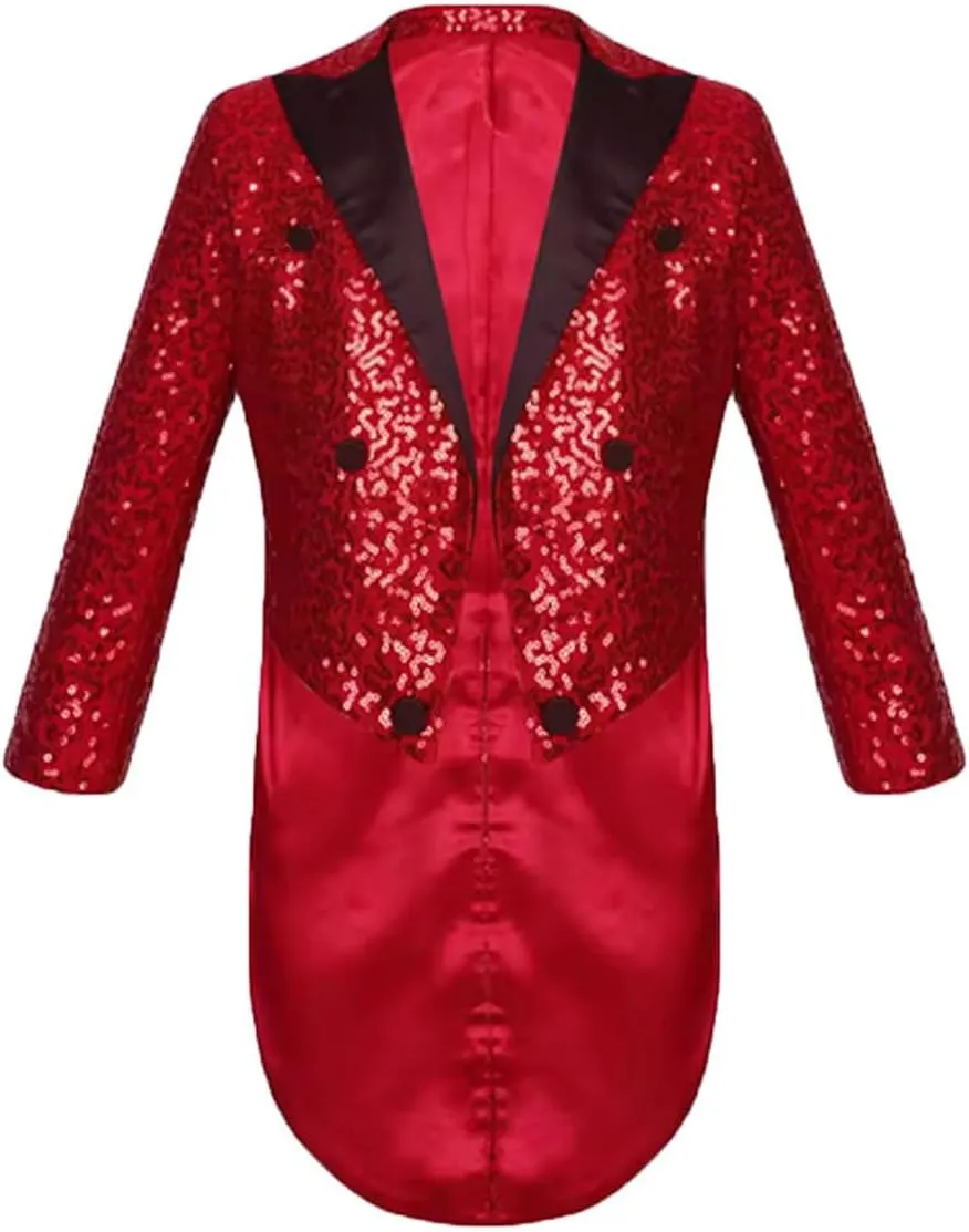 ORBITRAY Kids Boys Sequin Lapel Blazer Gentleman Suit Tuxedo Coat for Wedding Birthday Party Circus Magic Shows Stage