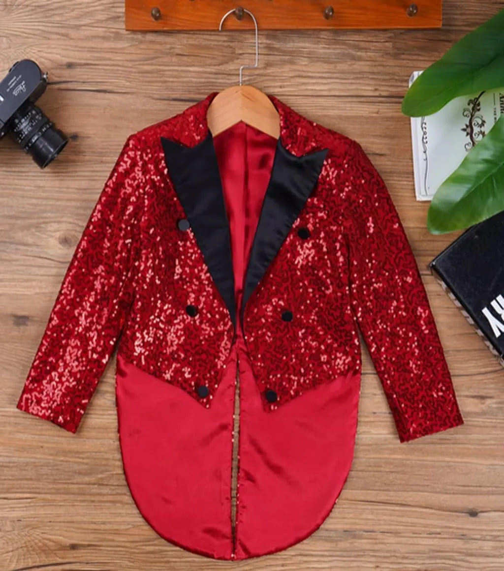 ORBITRAY Kids Boys Sequin Lapel Blazer Gentleman Suit Tuxedo Coat for Wedding Birthday Party Circus Magic Shows Stage