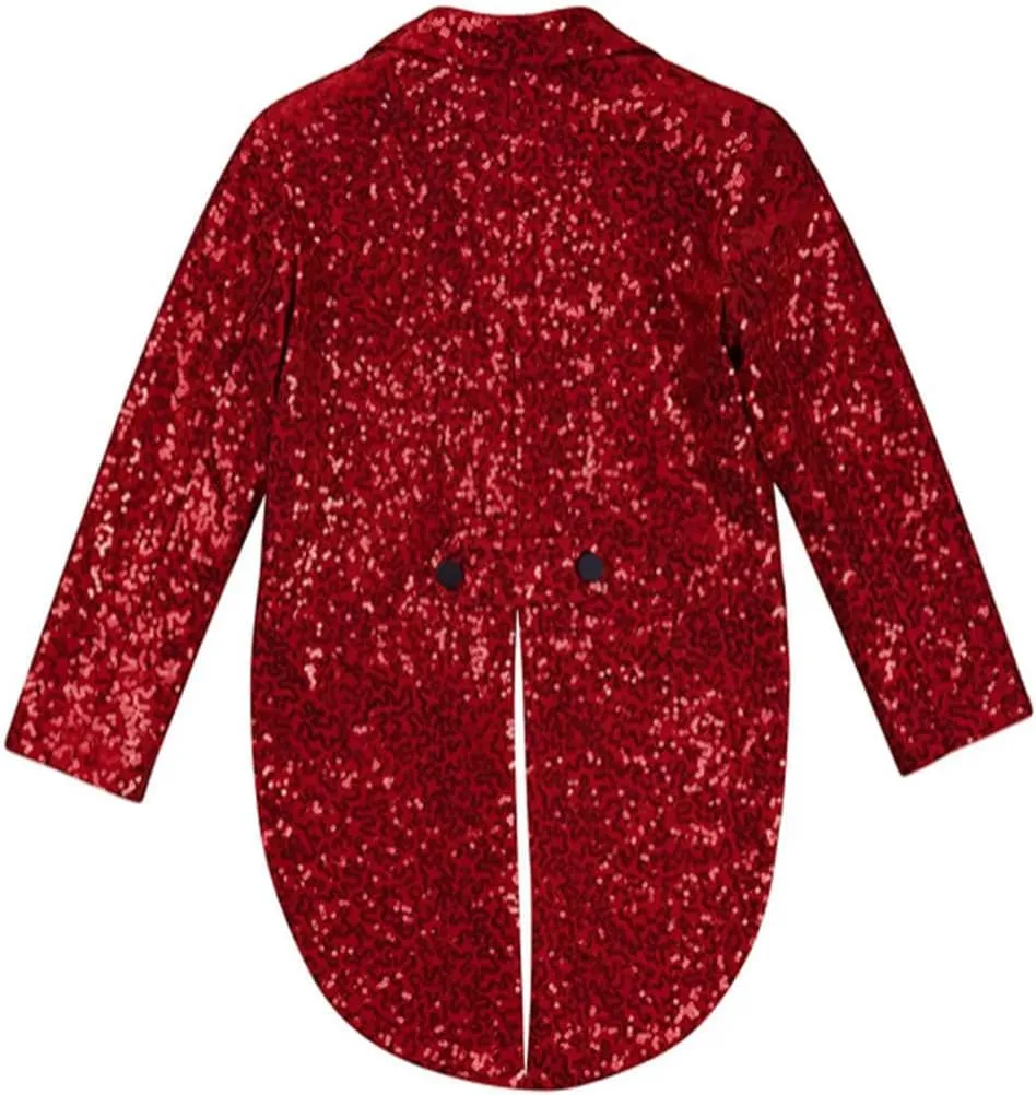 ORBITRAY Kids Boys Sequin Lapel Blazer Gentleman Suit Tuxedo Coat for Wedding Birthday Party Circus Magic Shows Stage