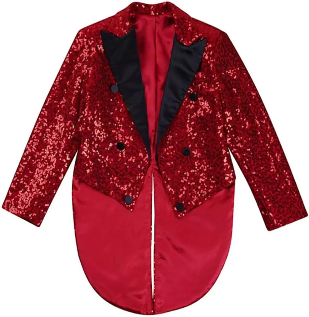 ORBITRAY Kids Boys Sequin Lapel Blazer Gentleman Suit Tuxedo Coat for Wedding Birthday Party Circus Magic Shows Stage