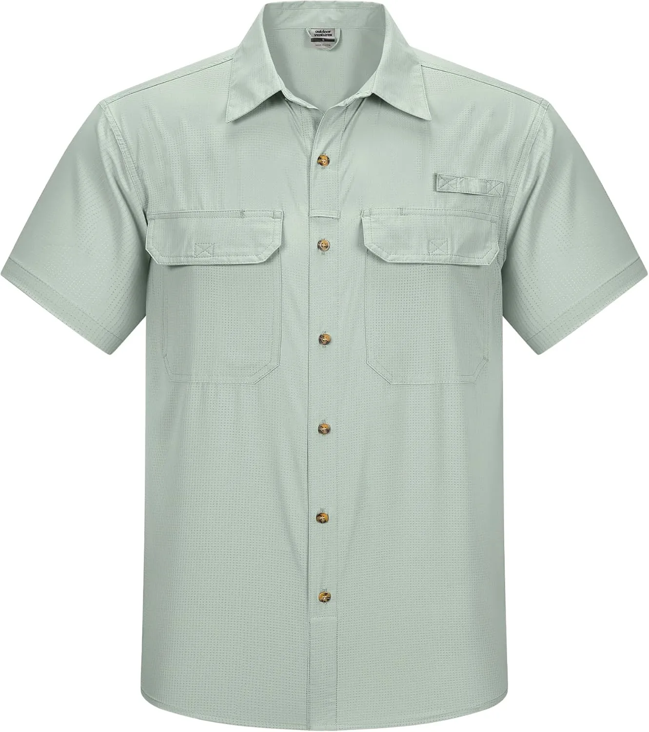 Outdoor Ventures Men's Lightweight Short Sleeve Fishing Shirt UPF 50 Button Down Quick Dry Cooling Hiking Travel Safari Shirt
