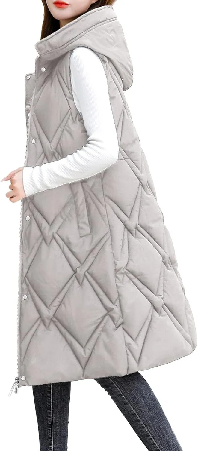 Outdoor With Hood Sleeveless Jacket With Pockets Down Women's Winter Long Warm Popcorn Cardigans for Women