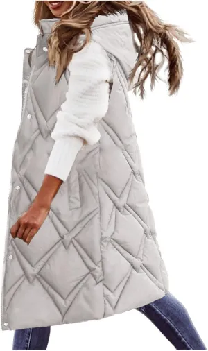 Outdoor With Hood Sleeveless Jacket With Pockets Down Women's Winter Long Warm Popcorn Cardigans for Women