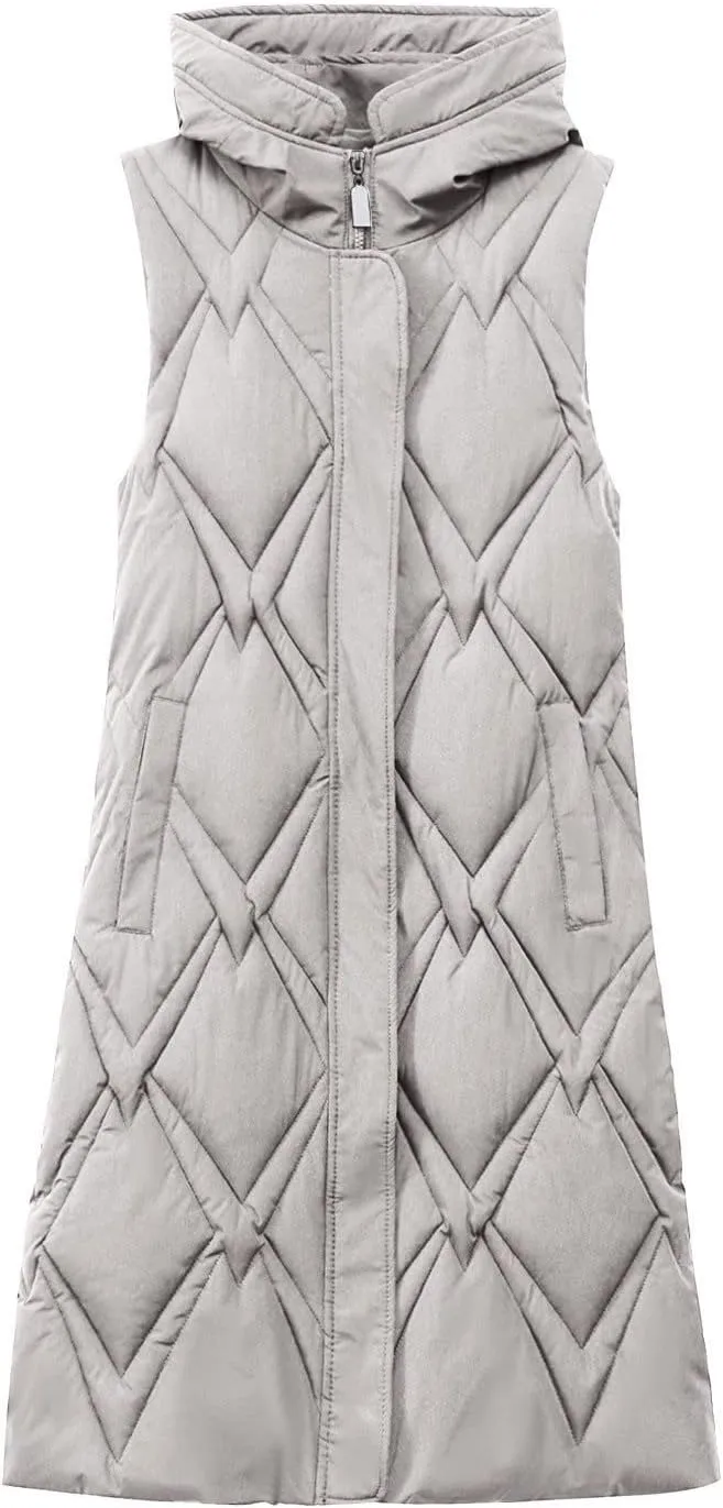 Outdoor With Hood Sleeveless Jacket With Pockets Down Women's Winter Long Warm Popcorn Cardigans for Women