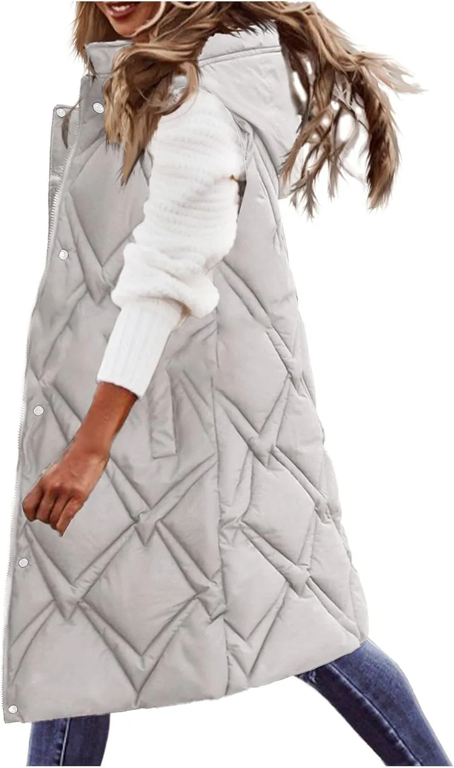 Outdoor With Hood Sleeveless Jacket With Pockets Down Women's Winter Long Warm Popcorn Cardigans for Women