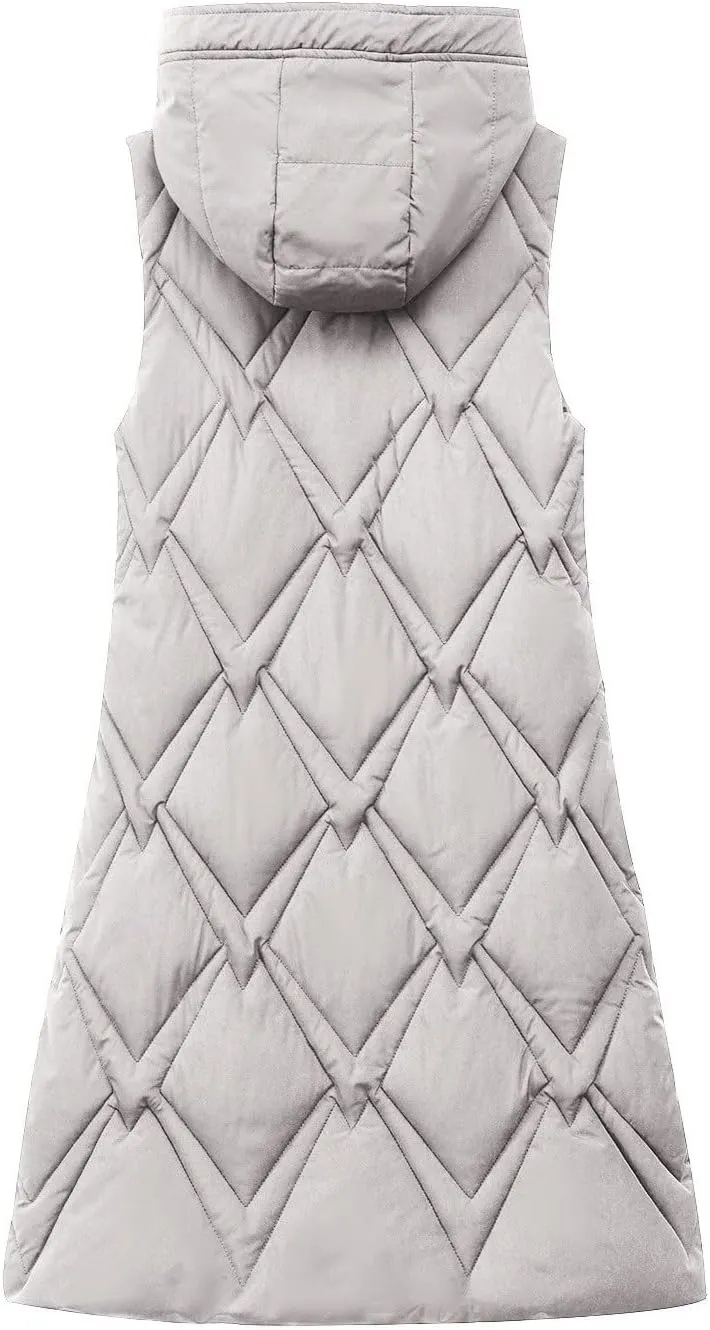 Outdoor With Hood Sleeveless Jacket With Pockets Down Women's Winter Long Warm Popcorn Cardigans for Women