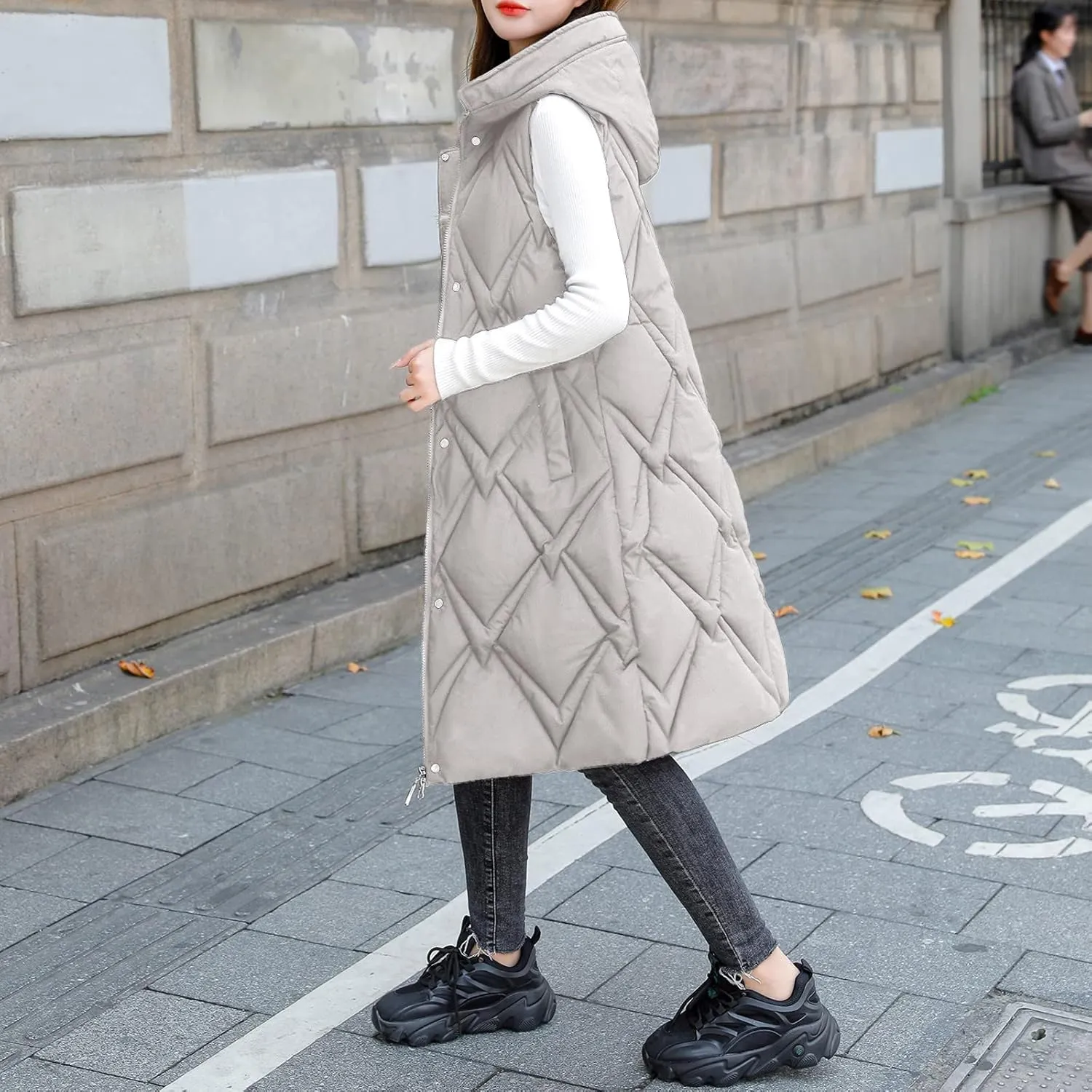 Outdoor With Hood Sleeveless Jacket With Pockets Down Women's Winter Long Warm Popcorn Cardigans for Women