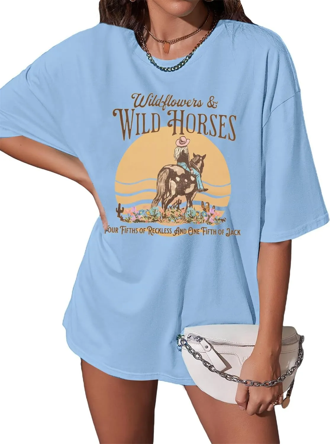 Oversized Nashville Shirt Women Country Music Concert Shirts Wildflowers Wild Horse Western T-Shirt Sunset Cowgirl Tops