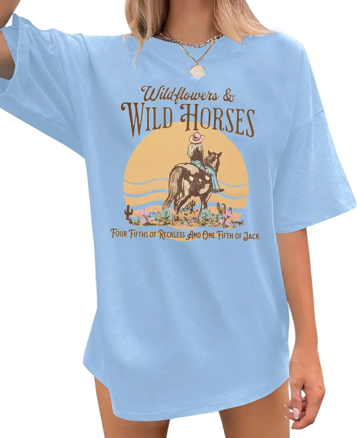 Oversized Nashville Shirt Women Country Music Concert Shirts Wildflowers Wild Horse Western T-Shirt Sunset Cowgirl Tops