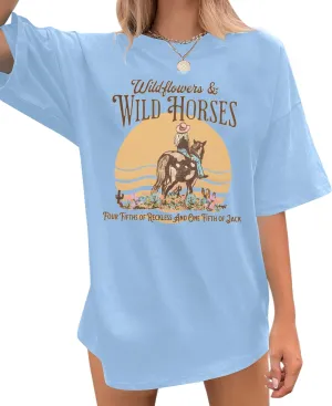 Oversized Nashville Shirt Women Country Music Concert Shirts Wildflowers Wild Horse Western T-Shirt Sunset Cowgirl Tops