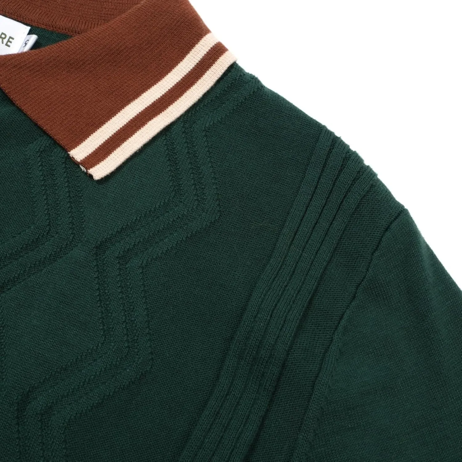 OXKNIT Mens Knitted Vintage Polo Shirt, 1960s Mod Style Retro Polo Textures Shirt with Double Line Neck