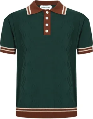 OXKNIT Mens Knitted Vintage Polo Shirt, 1960s Mod Style Retro Polo Textures Shirt with Double Line Neck