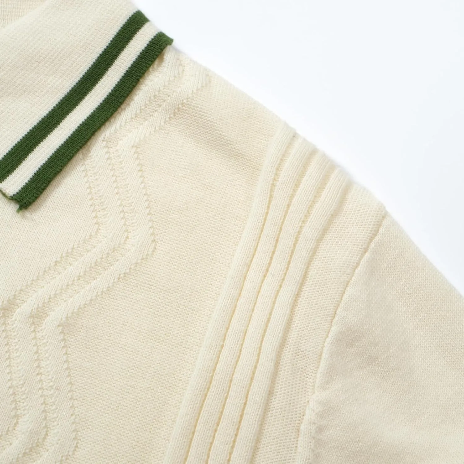 OXKNIT Mens Knitted Vintage Polo Shirt, 1960s Mod Style Retro Polo Textures Shirt with Double Line Neck