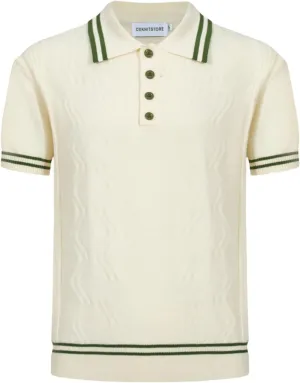 OXKNIT Mens Knitted Vintage Polo Shirt, 1960s Mod Style Retro Polo Textures Shirt with Double Line Neck