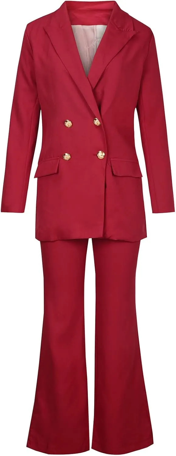 Pants Suit for Women 2 Piece Outfits Long Sleeve Button Business Blazer Suits Set High Waisted Bell Bottom Pants