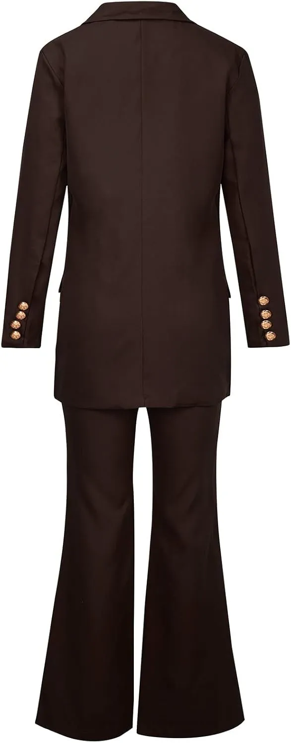 Pants Suit for Women 2 Piece Outfits Long Sleeve Button Business Blazer Suits Set High Waisted Bell Bottom Pants