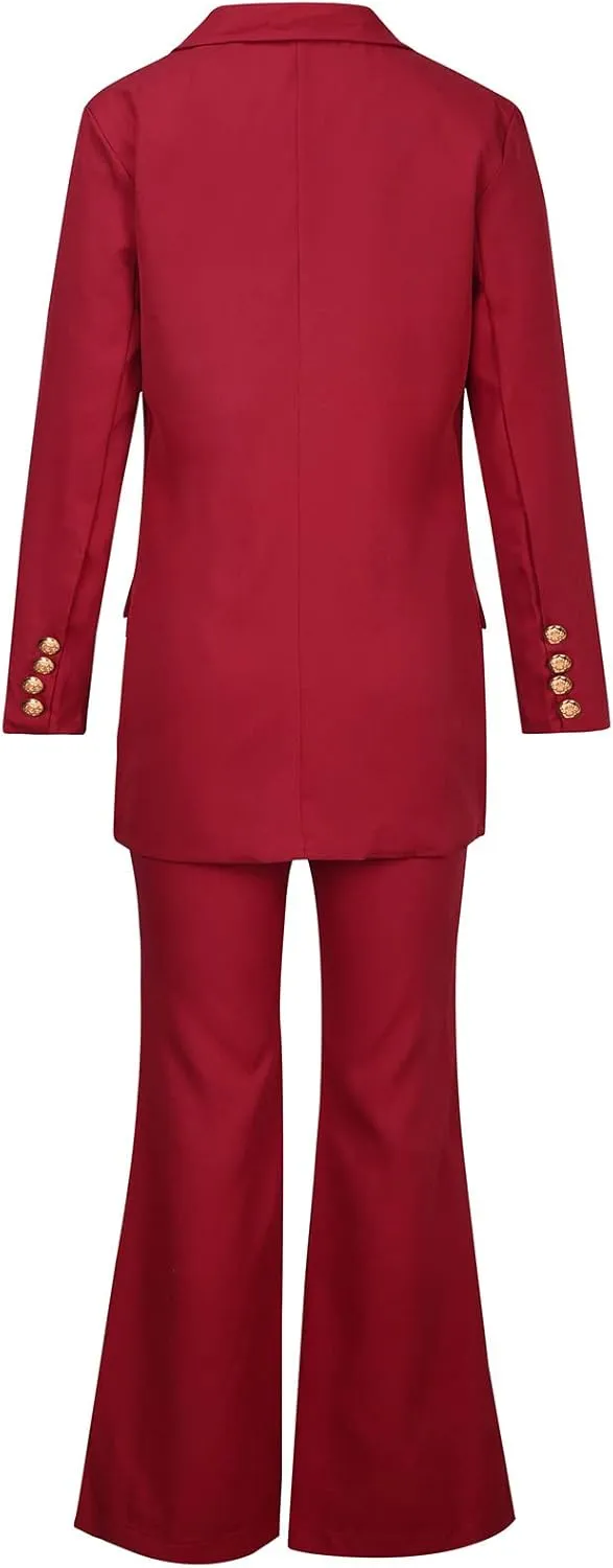 Pants Suit for Women 2 Piece Outfits Long Sleeve Button Business Blazer Suits Set High Waisted Bell Bottom Pants