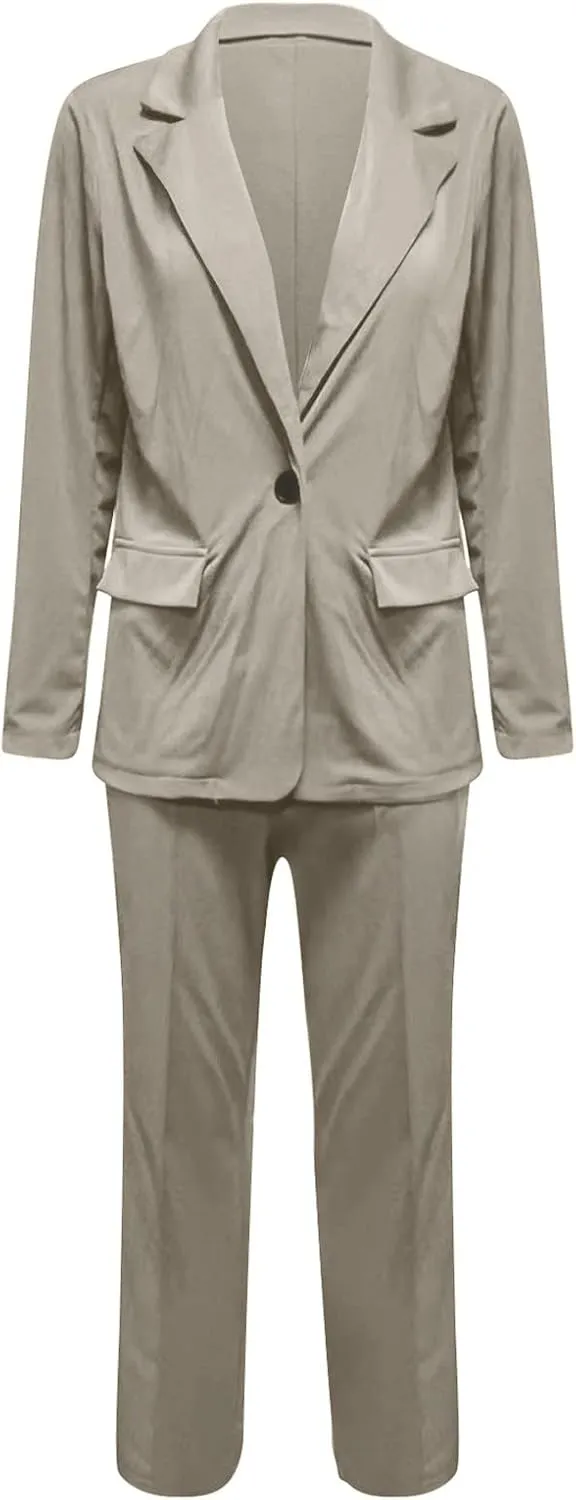 Pants Suits for Women Dressy 2 Piece Casual Plus Size Open Front Blazer Pant Suit Set Wedding Prom Work Business Suit