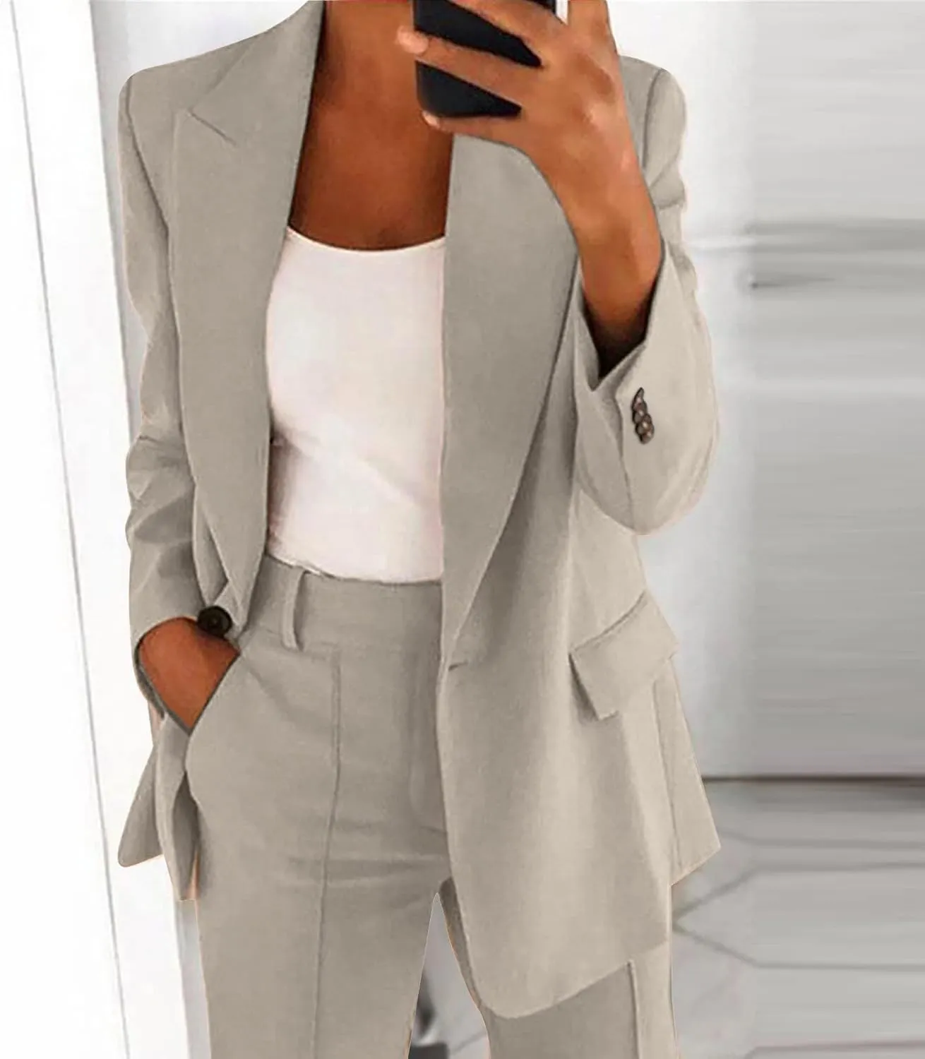 Pants Suits for Women Dressy 2 Piece Casual Plus Size Open Front Blazer Pant Suit Set Wedding Prom Work Business Suit