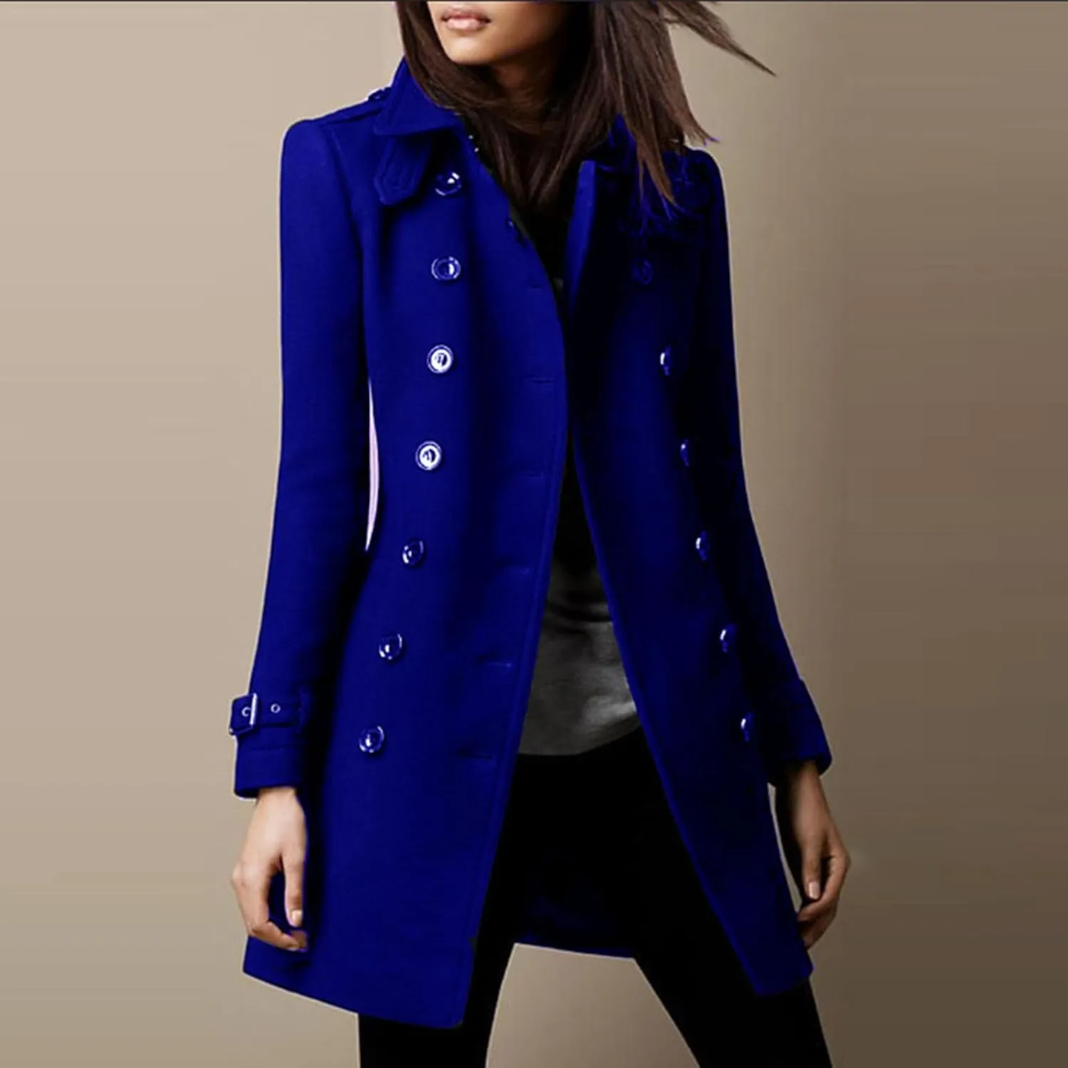 Peacoat Womens Coat, Mid Long Classic Overcoat Double Breasted Slim Outdoor Jackets Winter Trench Outerwear
