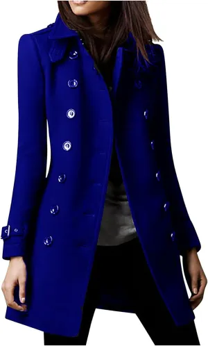 Peacoat Womens Coat, Mid Long Classic Overcoat Double Breasted Slim Outdoor Jackets Winter Trench Outerwear