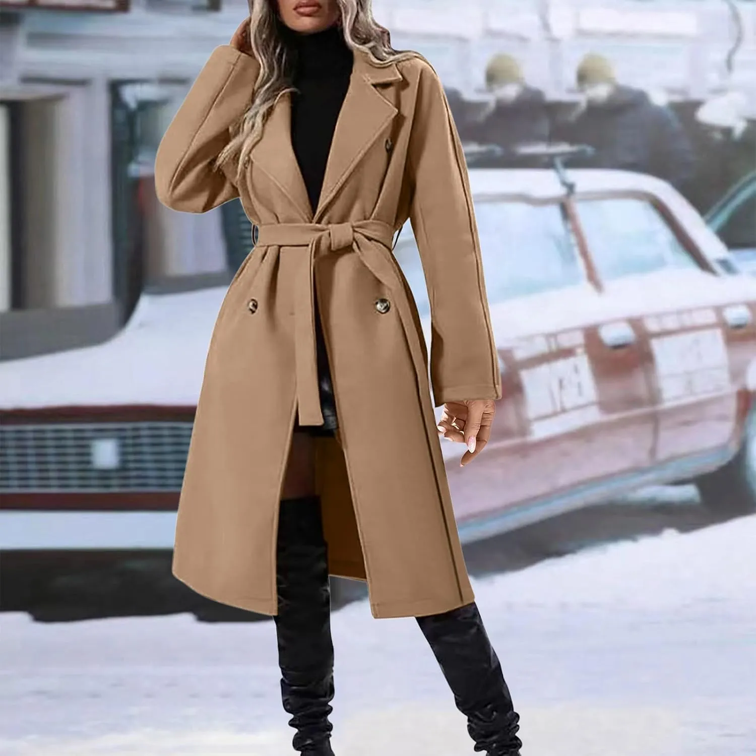 Peacoat Womens Coat Winter Wool Blend Coat Trendy Oversized Open Front Thick Long Trench Overcoat