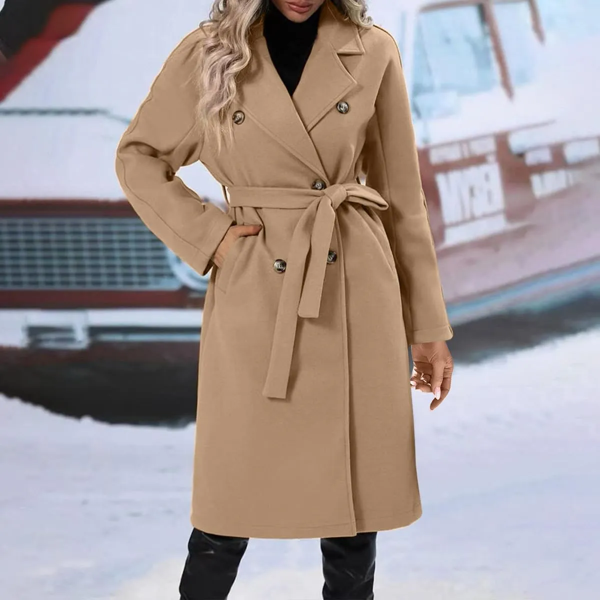 Peacoat Womens Coat Winter Wool Blend Coat Trendy Oversized Open Front Thick Long Trench Overcoat