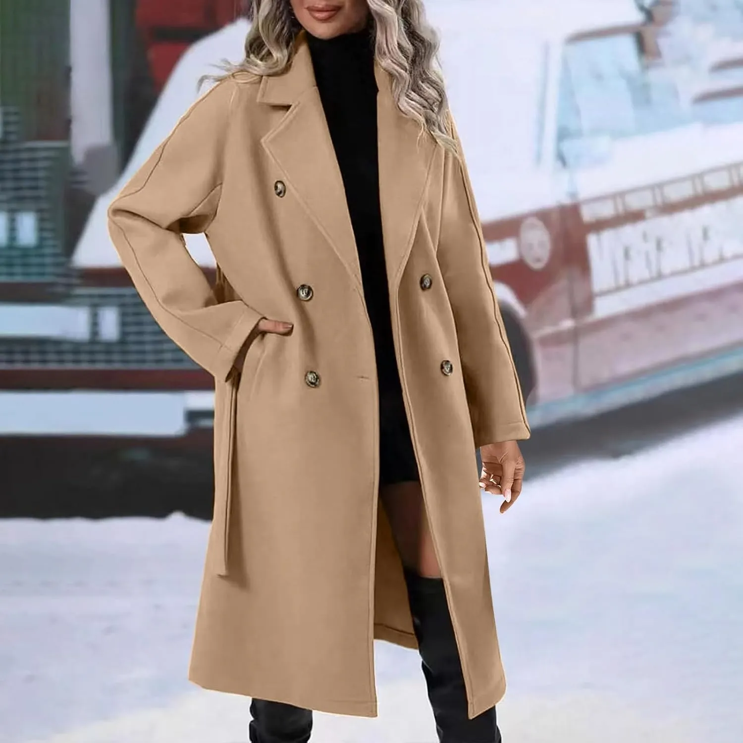 Peacoat Womens Coat Winter Wool Blend Coat Trendy Oversized Open Front Thick Long Trench Overcoat