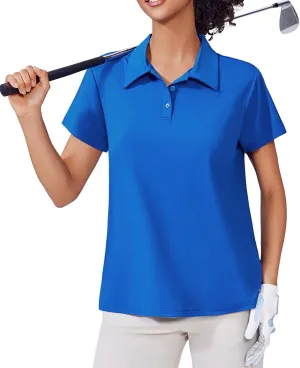 PINSPARK Women's Golf Shirt UPF 50  Polo Shirts Short Sleeve Tennis Tops Collared with 3 Button Athletic T Shirt