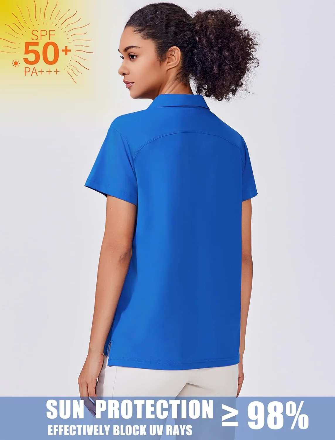 PINSPARK Women's Golf Shirt UPF 50  Polo Shirts Short Sleeve Tennis Tops Collared with 3 Button Athletic T Shirt