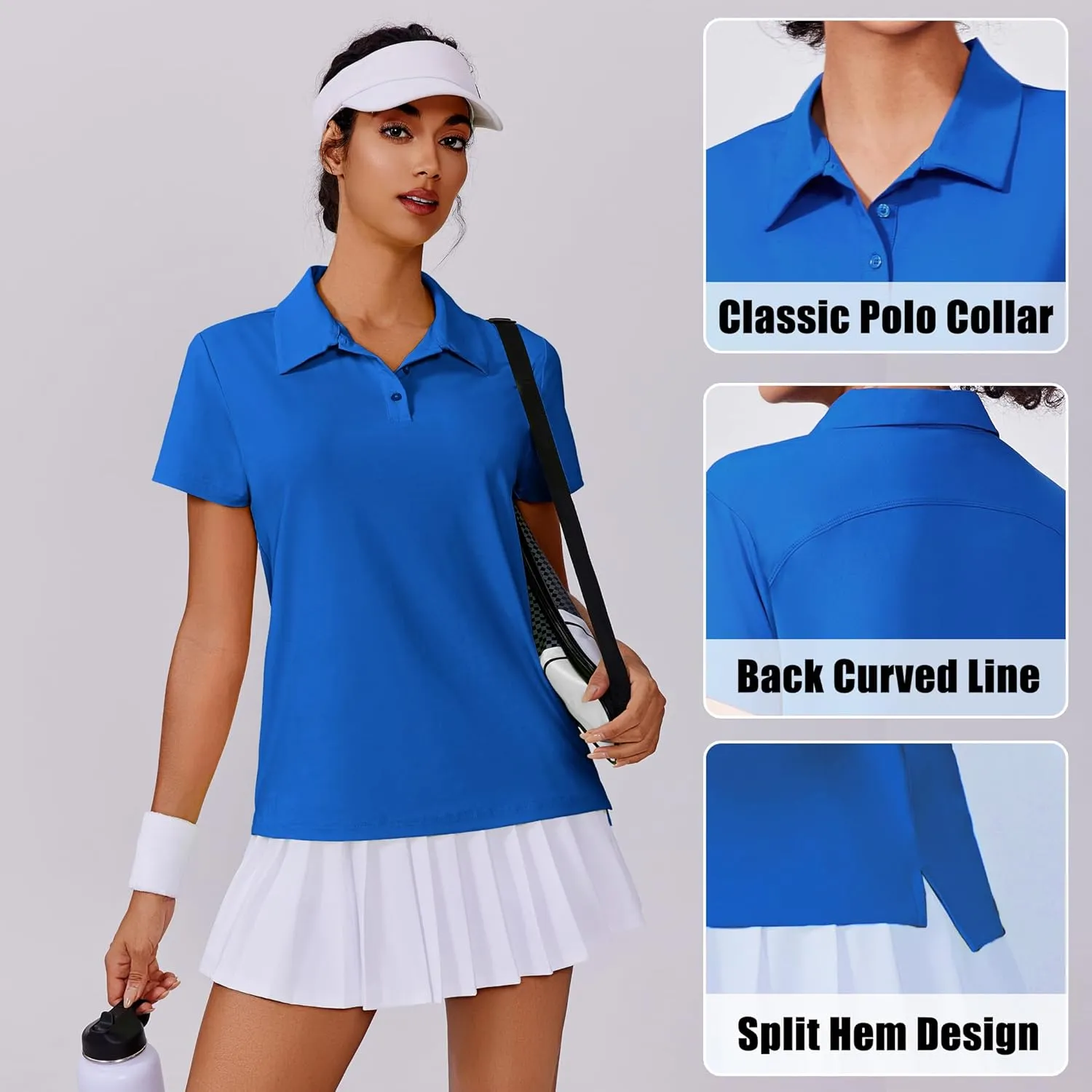 PINSPARK Women's Golf Shirt UPF 50  Polo Shirts Short Sleeve Tennis Tops Collared with 3 Button Athletic T Shirt