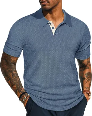 PJ PAUL JONES Mens Polo Shirts Short Sleeve Textured Polo T Shirt Summer Casual Knitted Golf Shirt