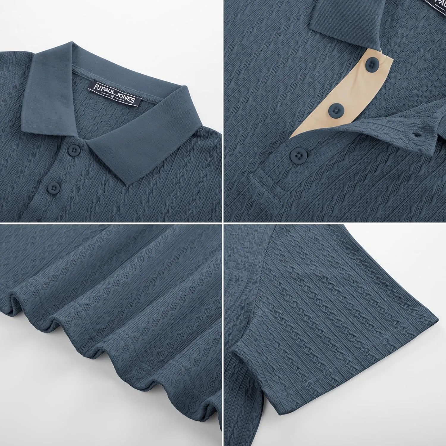 PJ PAUL JONES Mens Polo Shirts Short Sleeve Textured Polo T Shirt Summer Casual Knitted Golf Shirt